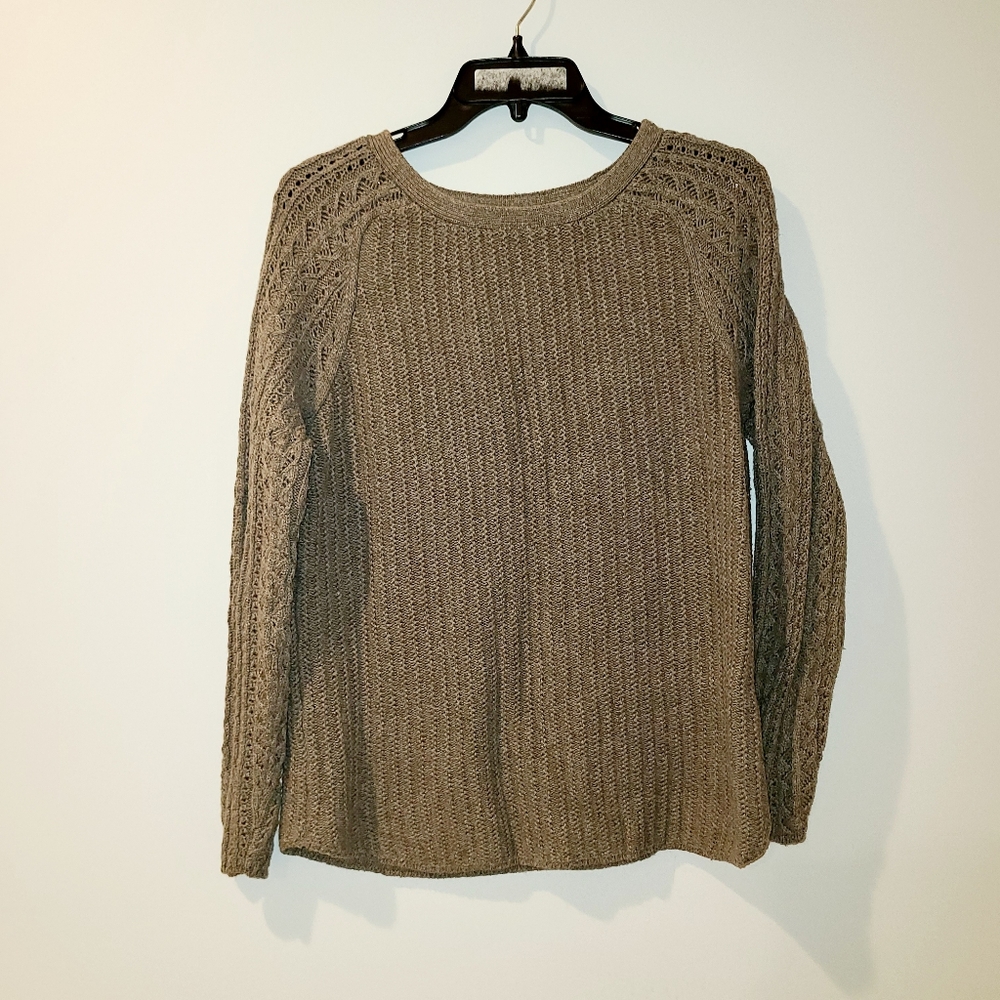 Loft Grey Cable Sleeve Cotton Wool Blend Sweater sz Large